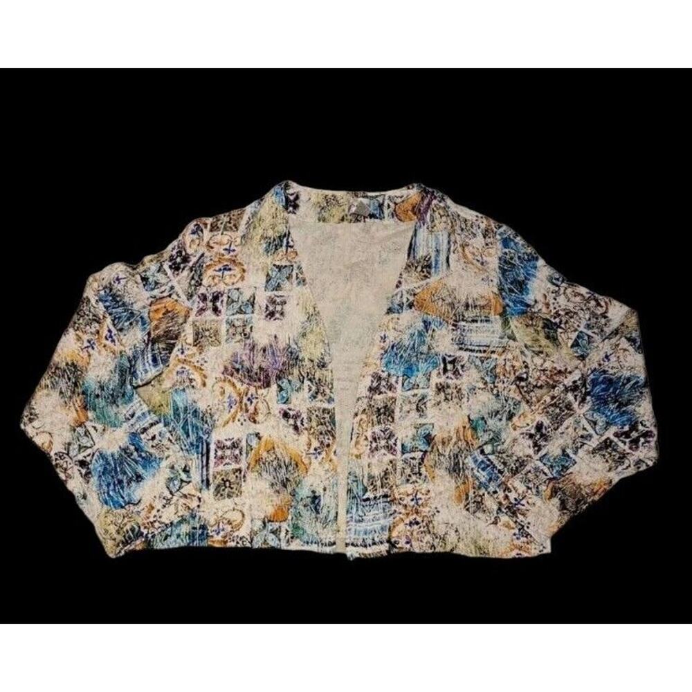 Chicos  Cardigan Silk Blend Open Front Multicolor Jacket Sz 2